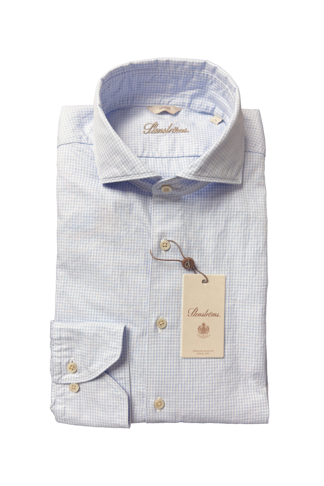 STENSTROMS DUSTY BLUE WHITE CHECK SHIRT Lawrence Covell STENSTROMS DUSTY BLUE WHITE CHECK SHIRT Lawrence Covell
