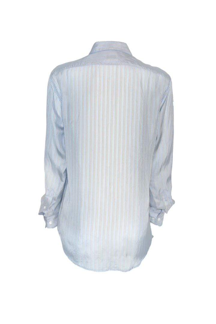 White shirt with blue stripes on a white background