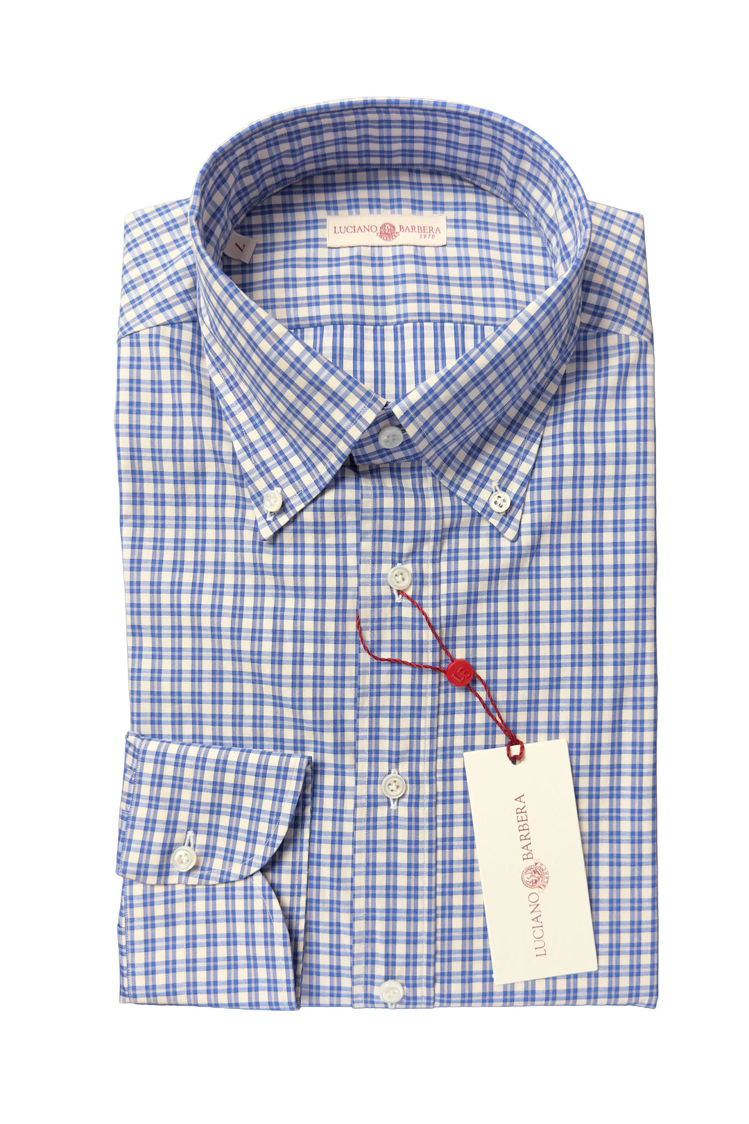 LUCIANO BARBERA CREAM BLUE GREY CHECK SHIRT