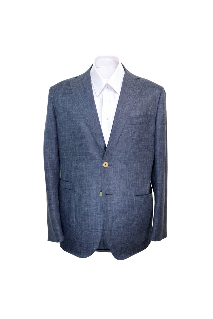 Blue checkered suit jacket with a white shirt on a white background