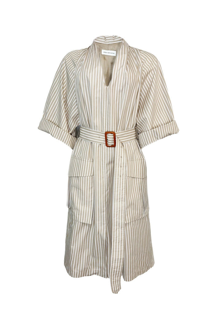 Striped dress with a belt on a white background