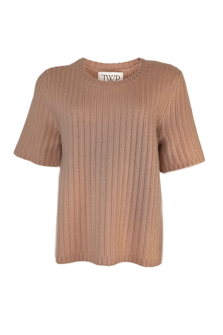 Brown ribbed knit top with 'JWP' label on a white background