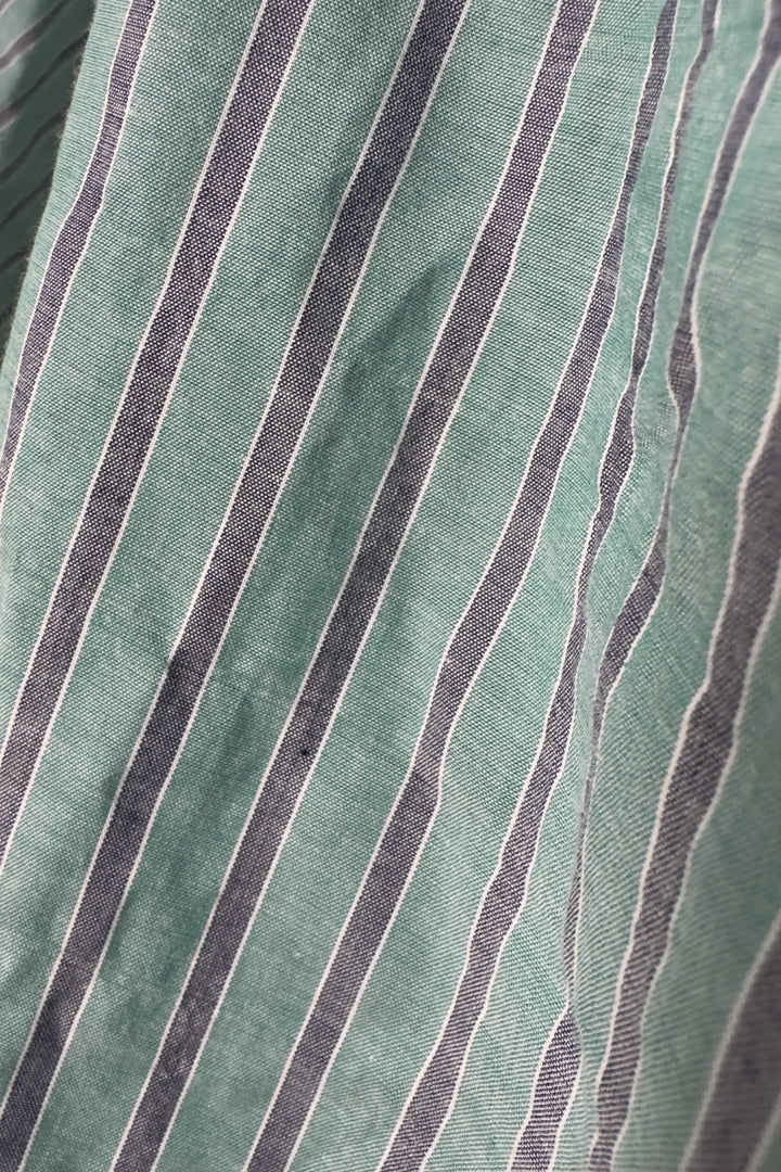 Close-up of green and gray striped fabric