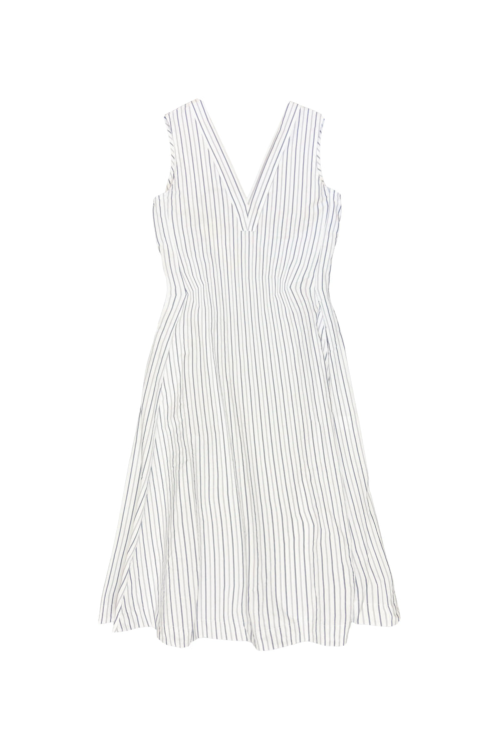 White dress with thin black stripes on a white background