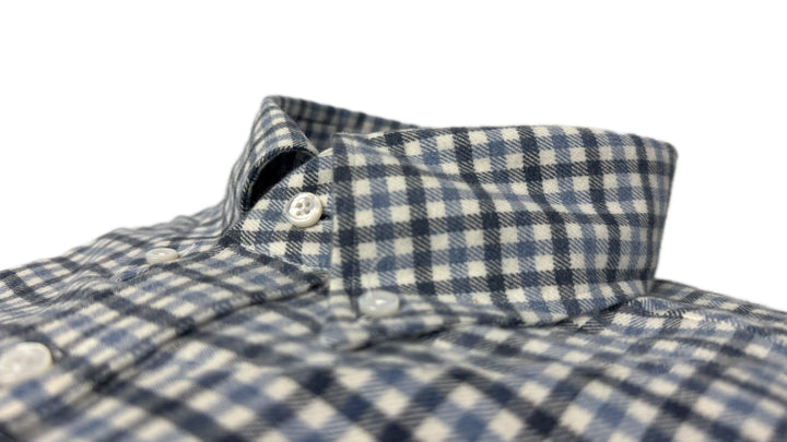LUCIANO BARBERA LIGHT BLUE FLANNEL CHECKED SHIRT