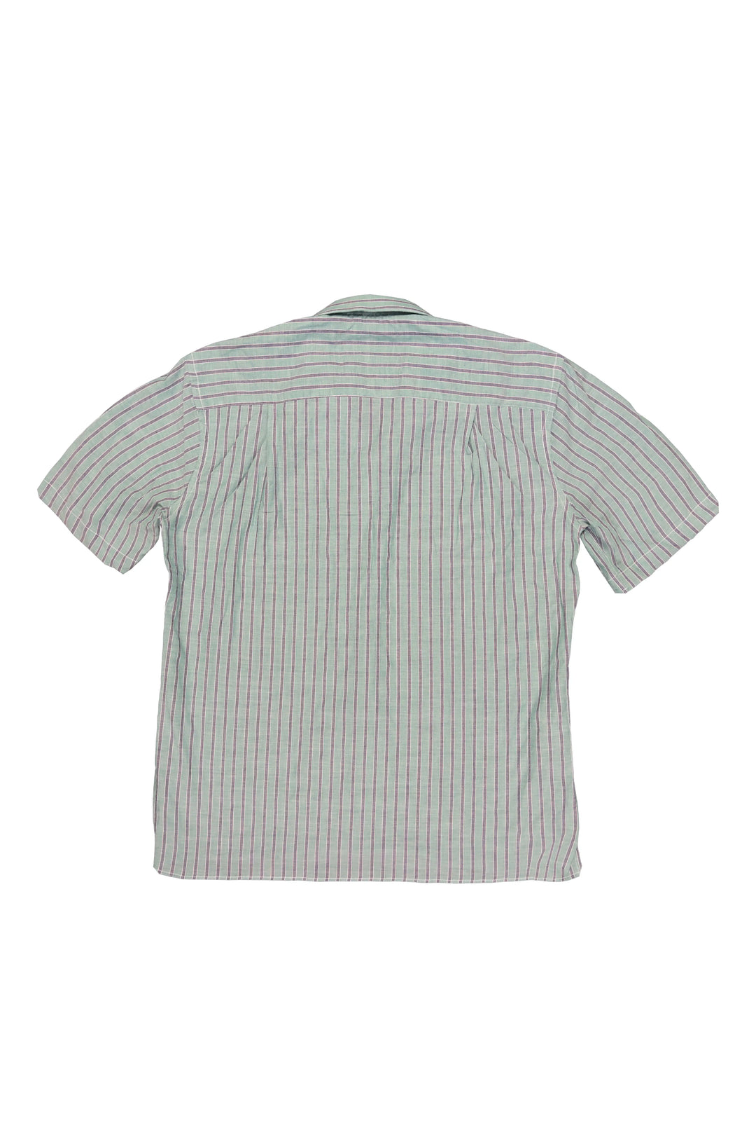 Back view of a gray striped shirt on a white background