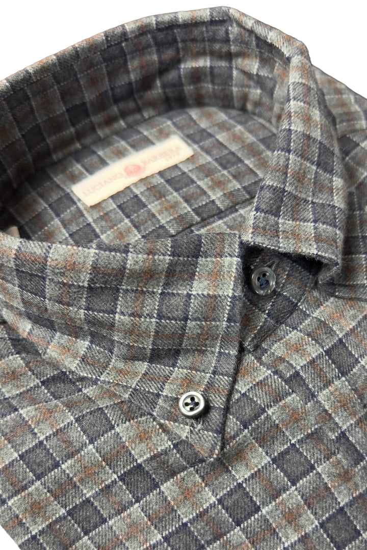 LUCIANO BARBERA GREY RUST CHECK SHIRT