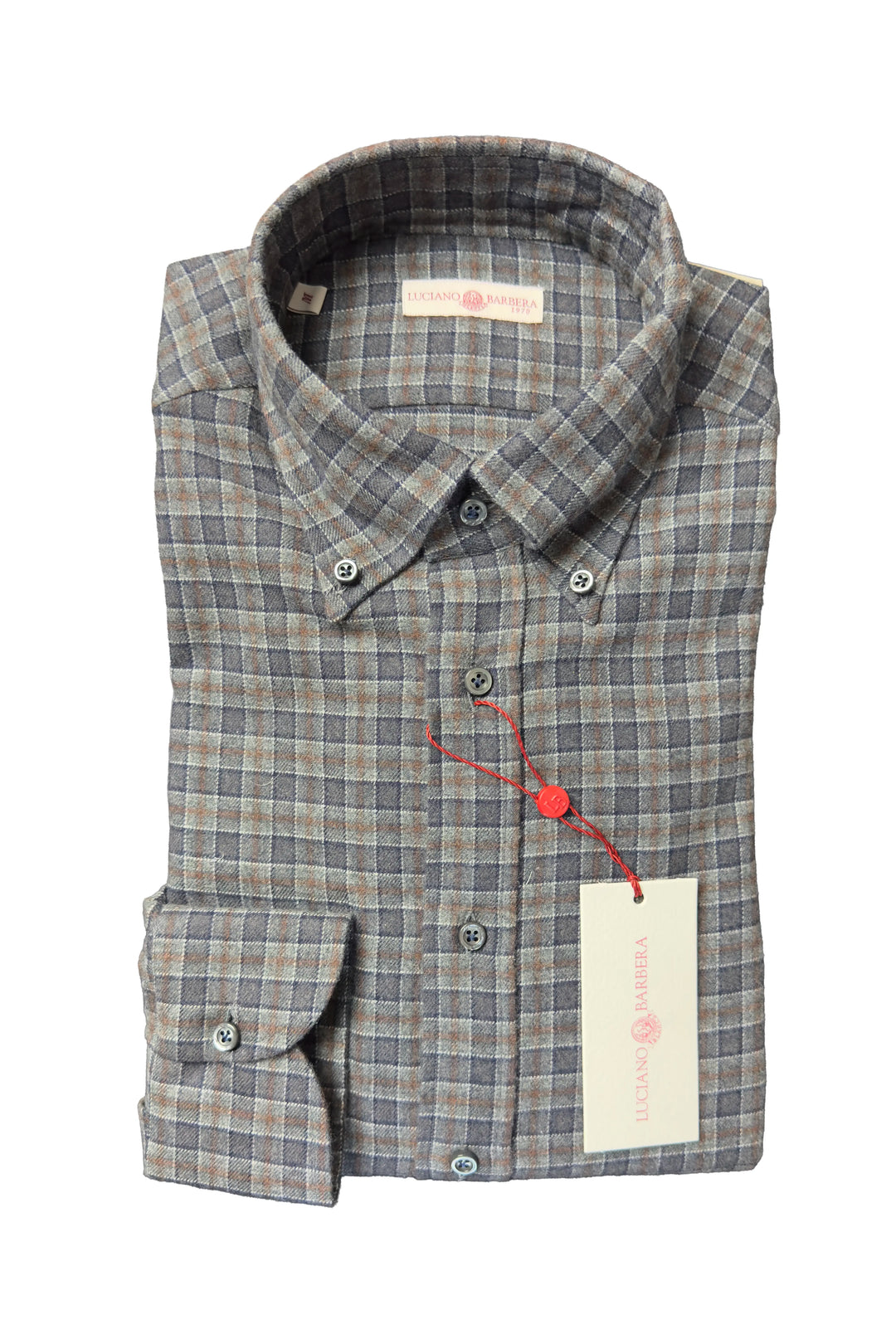 LUCIANO BARBERA GREY RUST CHECK SHIRT