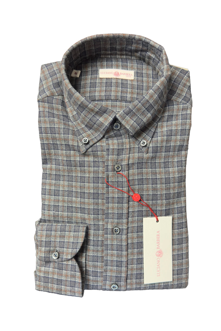 LUCIANO BARBERA GREY RUST CHECK SHIRT