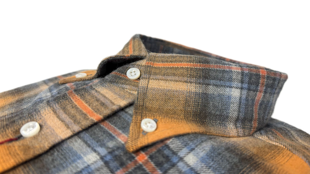 LUCIANO BARBERA NAVY RUST PLAID SHIRT