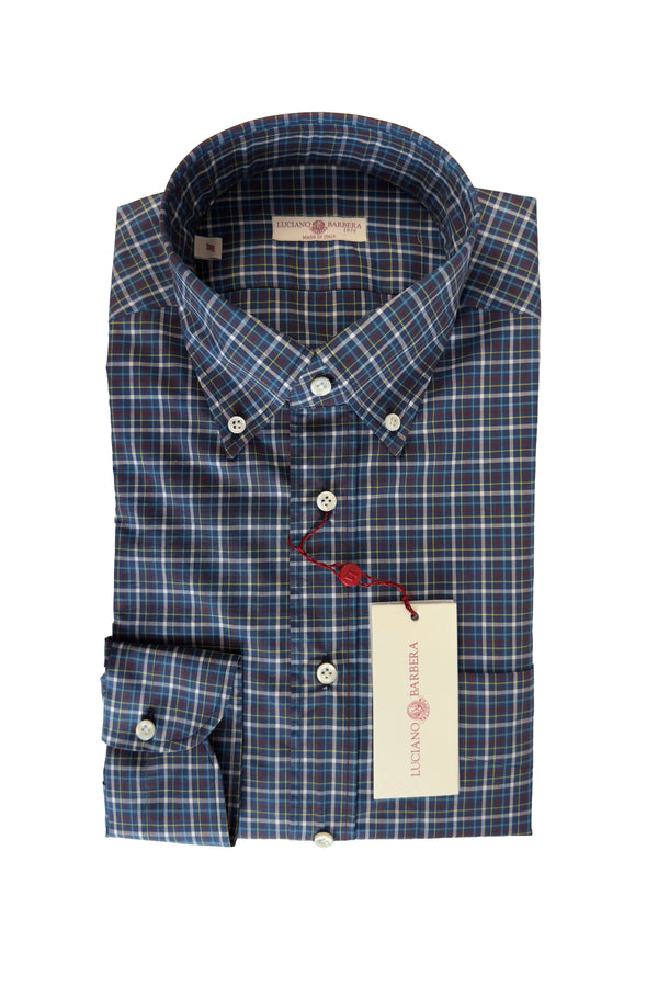 LUCIANO BARBERA BURGUNDY TEAL CHECKED SHIRT