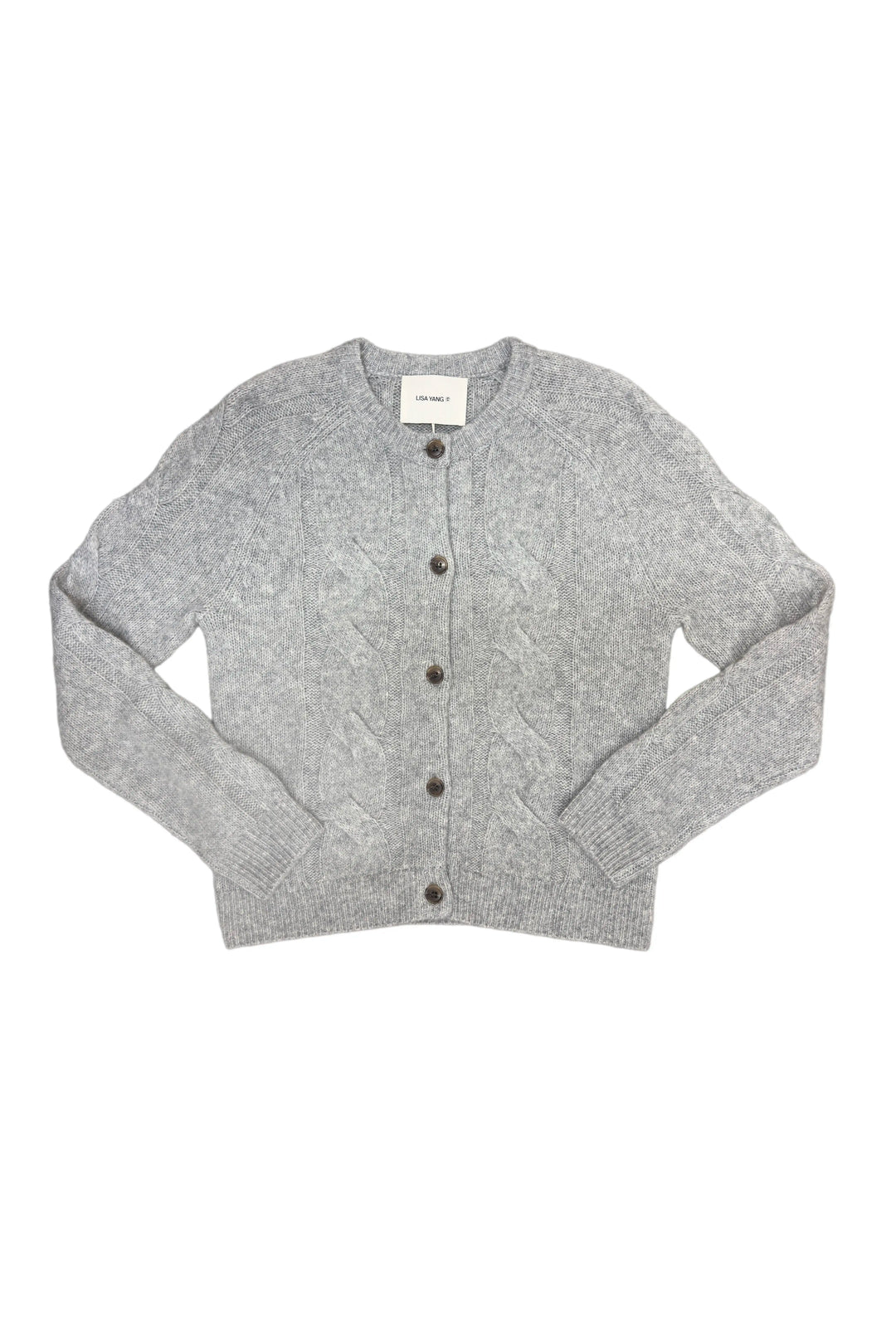 LISA YANG Gray cardigan on a white background