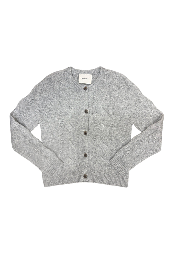 LISA YANG Gray cardigan on a white background
