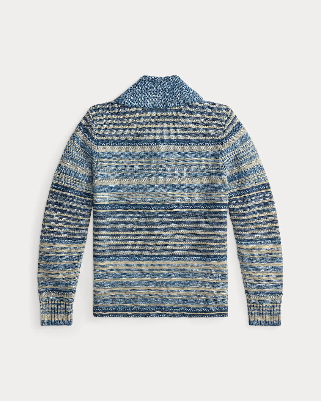 RRL INDIGO STRIPED COTTON-LINEN CARDIGAN