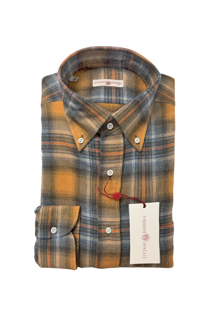 LUCIANO BARBERA NAVY RUST PLAID SHIRT