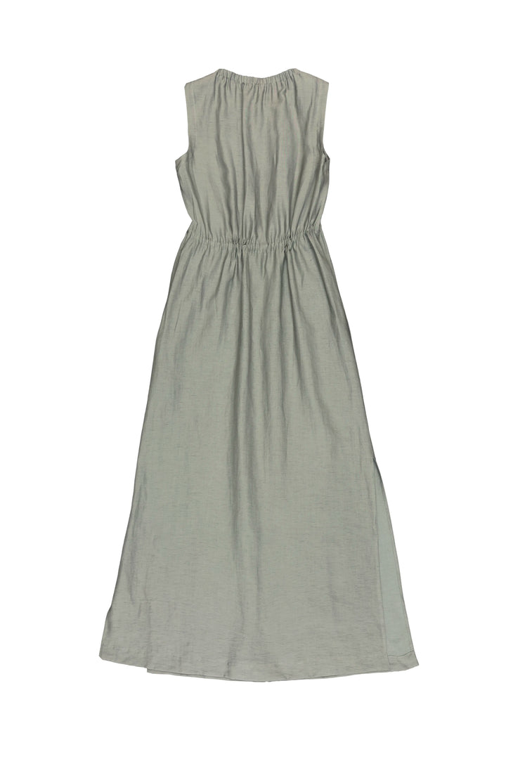 Sleeveless green dress on a white background