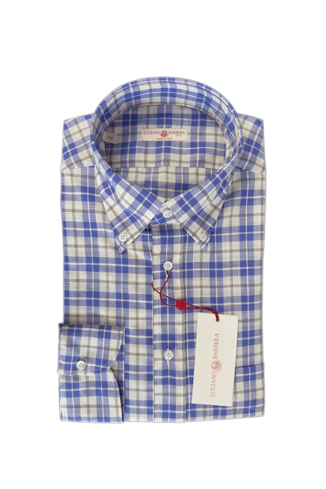 LUCIANO BARBERA BLUE TAN CHECKED SHIRT BLUE TAN / L LUCIANO BARBERA BLUE TAN CHECKED SHIRT BLUE TAN / L