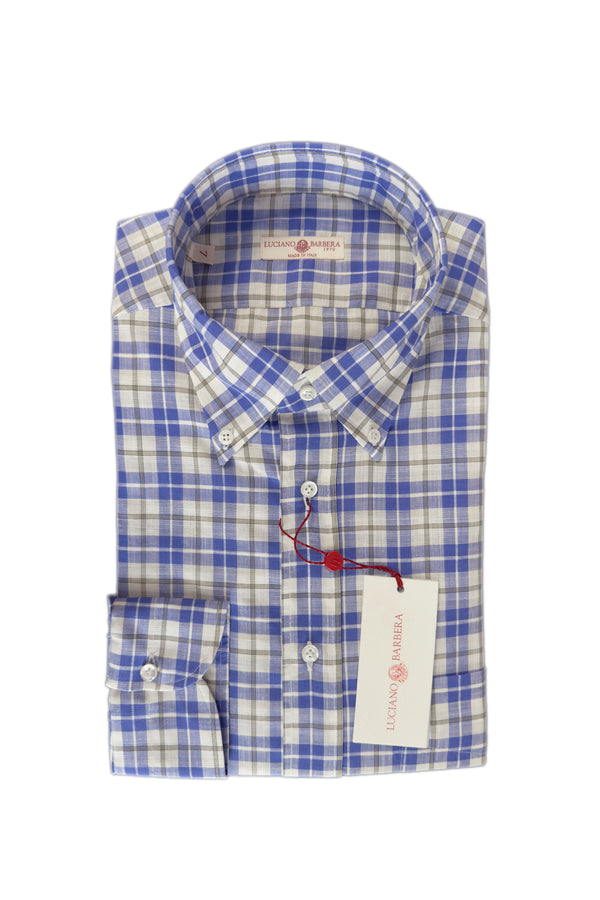 LUCIANO BARBERA BLUE TAN CHECKED SHIRT