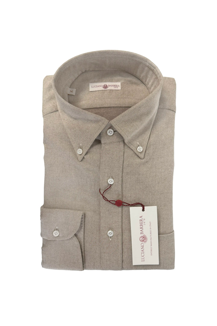 LUCIANO BARBERA TAN BRUSHED TWILL SHIRT