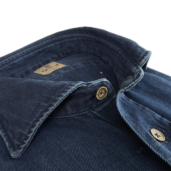 GIANGI INDIGO HERRINGBONE SHIRT