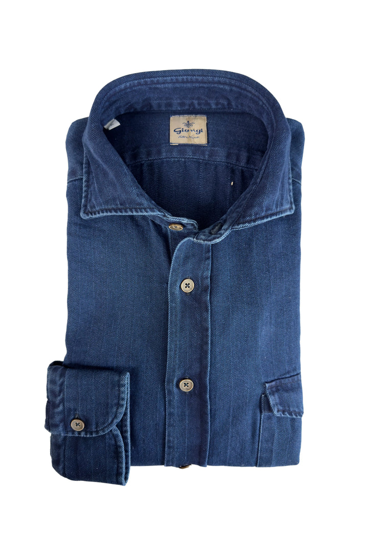 GIANGI INDIGO HERRINGBONE SHIRT