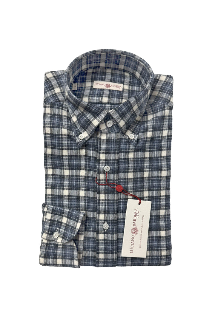 LUCIANO BARBERA WHITE NAVY PLAID FLANNEL