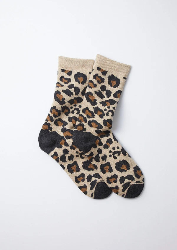 ROTOTO PILE LEOPARD CREW SOCKS