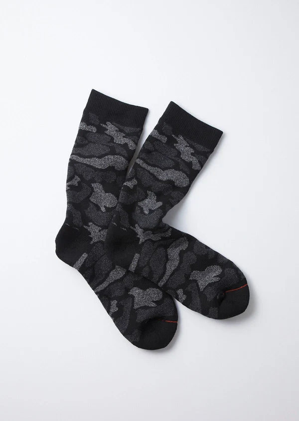 ROTOTO Pile Camo Crew Socks in black