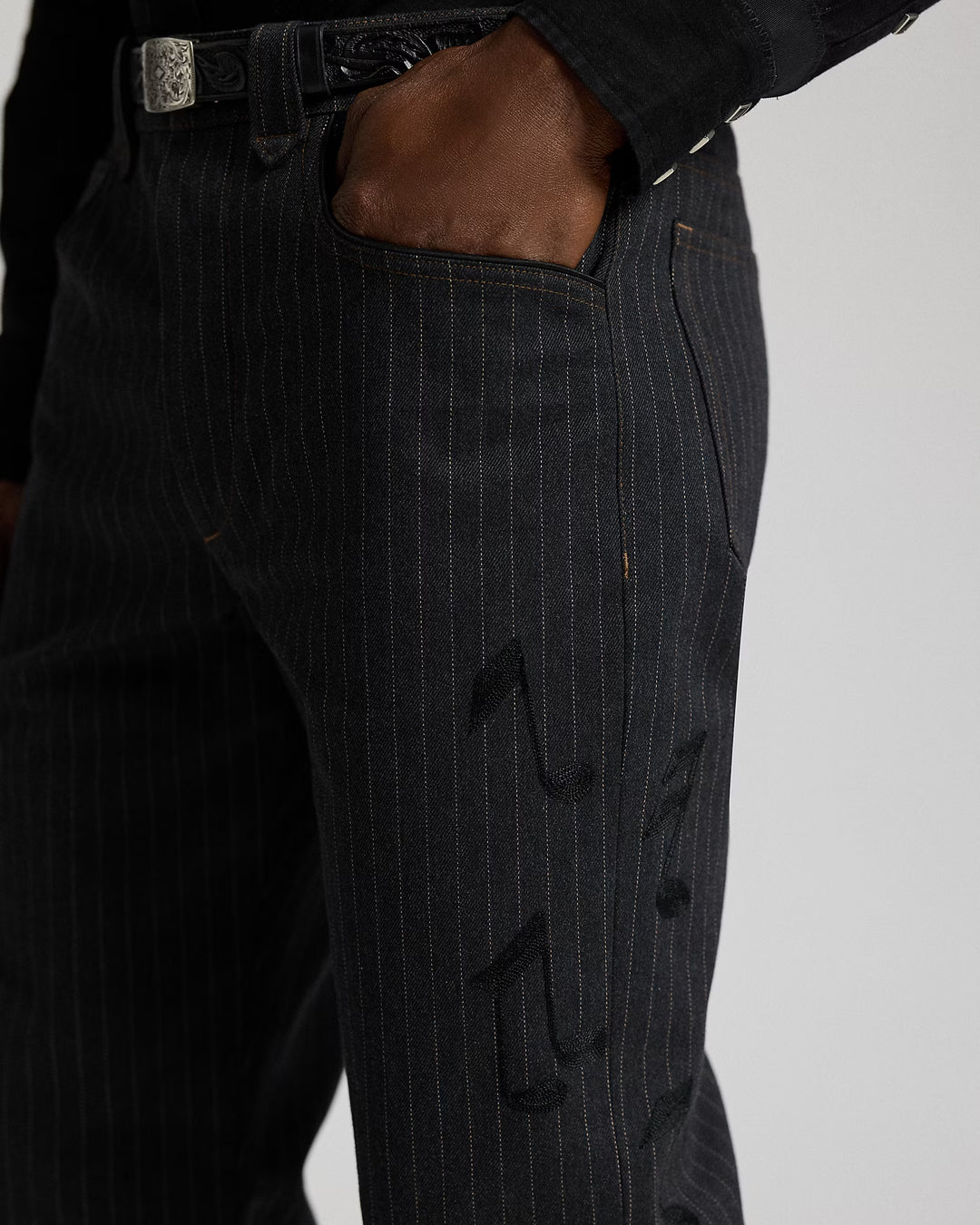 RRL PINSTRIPE DENIM OFFECER'S PANT