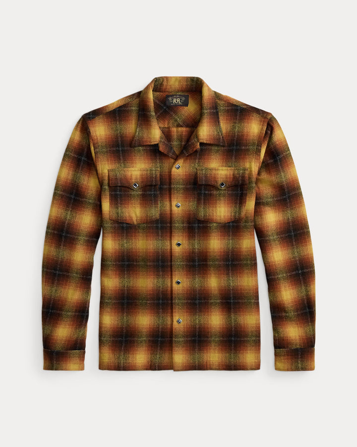 RRL PLAID WOOL BLEND CAMP SHIRT