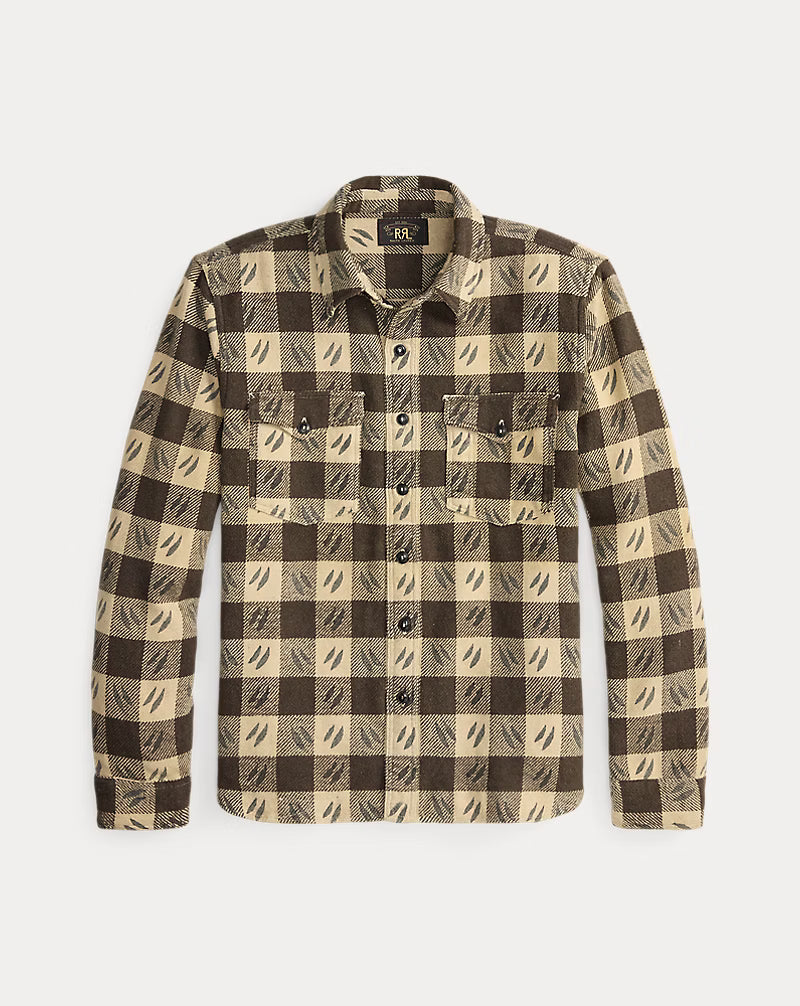 RRL Leaf-Print Checked Twill Workshirt, styled product image