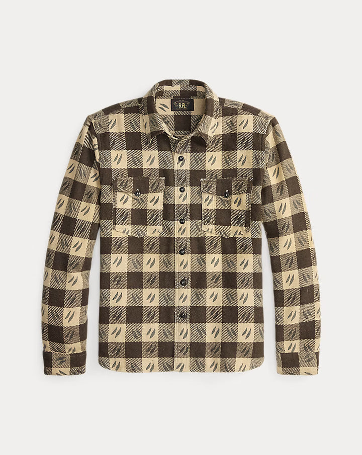 RRL Leaf-Print Checked Twill Workshirt, styled product image